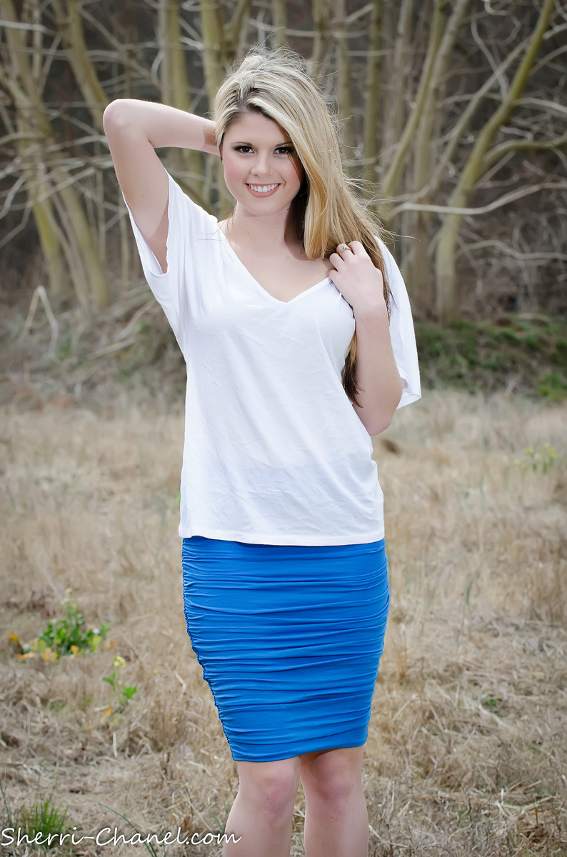 Sherri Chanel Pics Blue Skirt @ GirlsForDays.com.